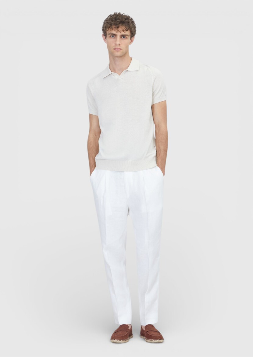 Ekru Düz Örgü Pamuk Karışımlı Triko - 2