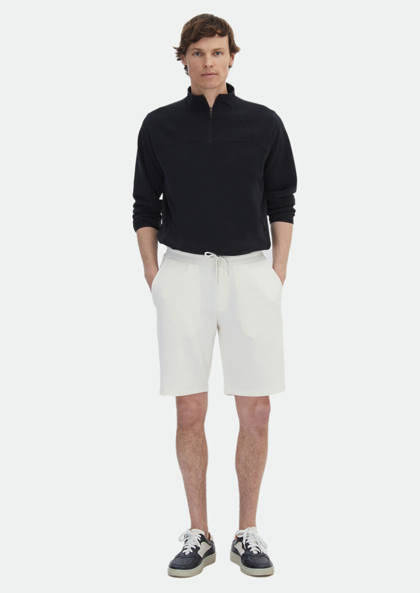 Ekru Düz Örme Jogging Fit Casual Bermuda - RAMSEY