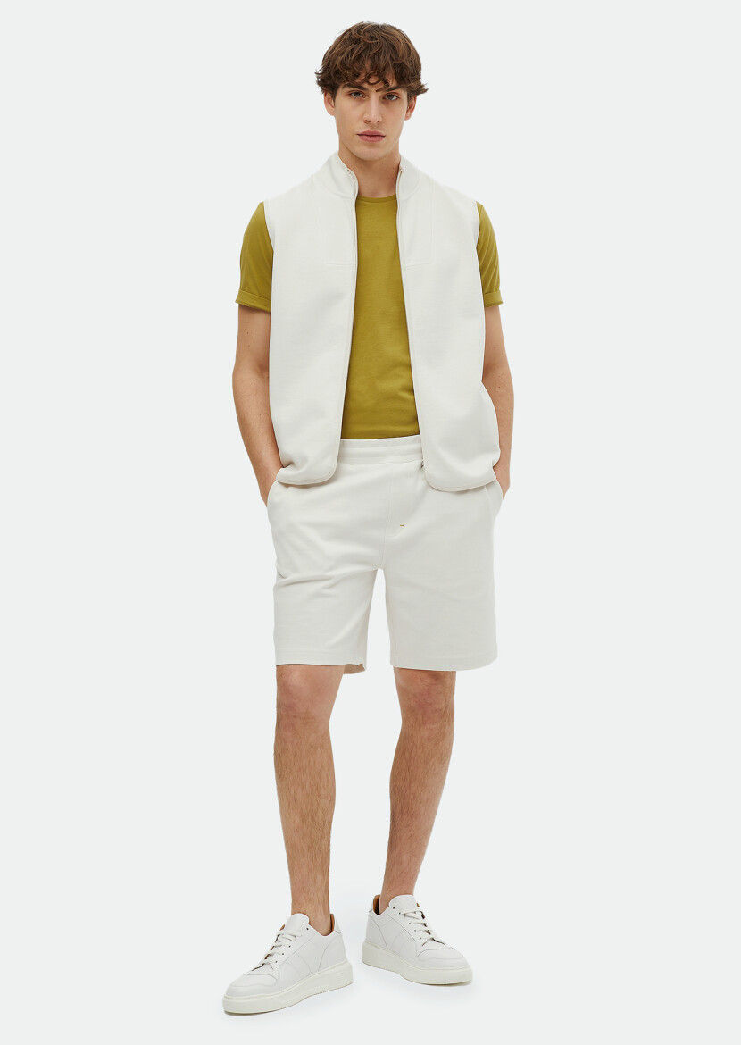 Ekru Düz Örme Jogging Fit Casual Pamuk Karışımlı Bermuda - RAMSEY