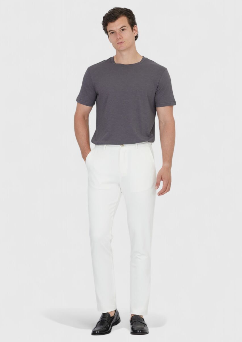 Ekru Düz Örme Jogging Fit Casual Pantolon - 1