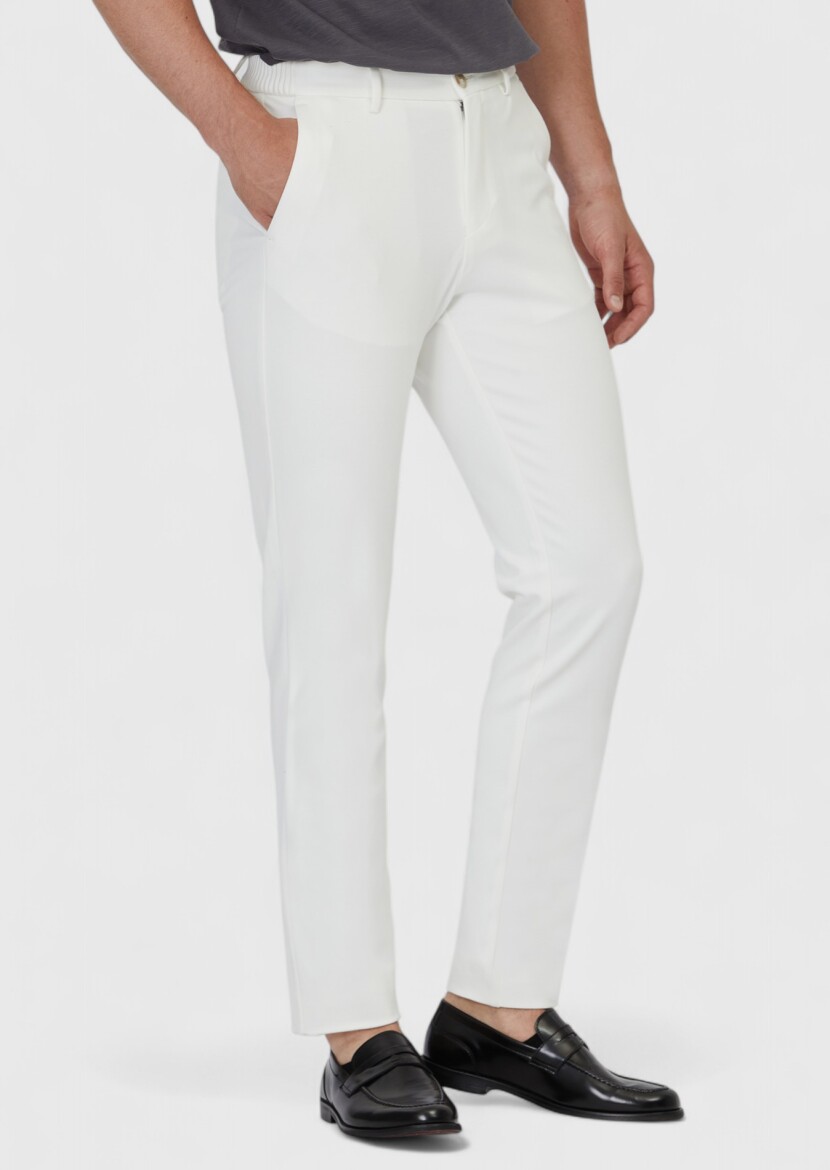 Ekru Düz Örme Jogging Fit Casual Pantolon - 3