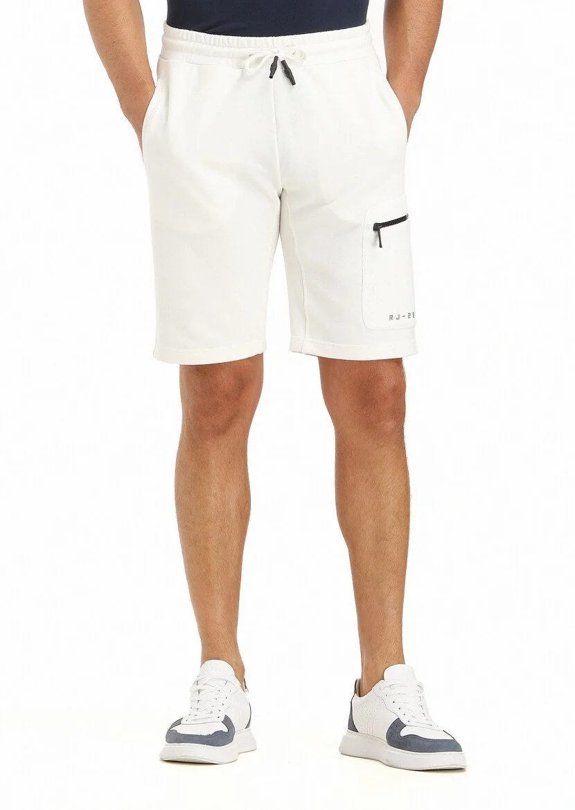 Ekru Düz Örme Regular Fit Spor %100 Pamuk Bermuda - 2