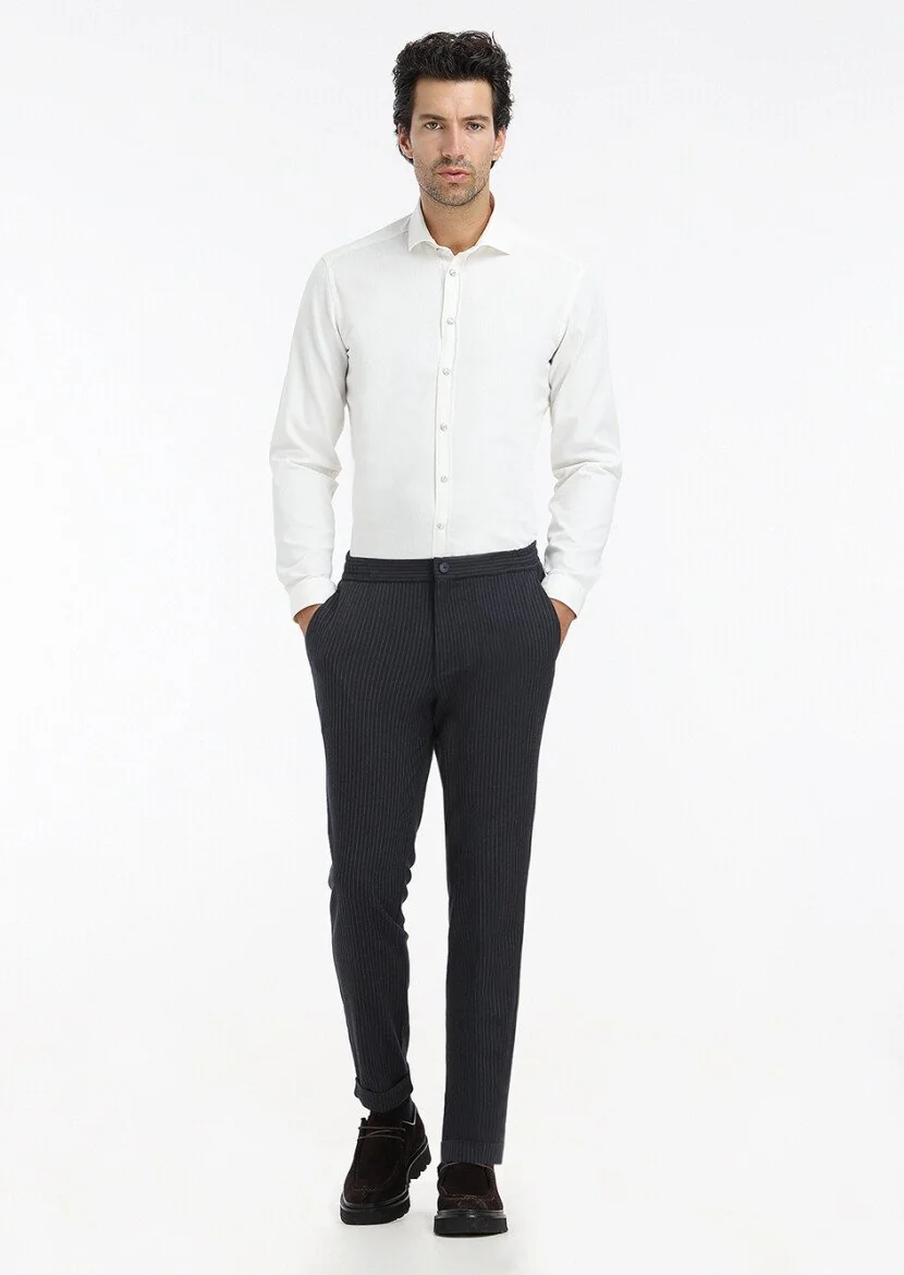 Ekru Düz Regular Fit Dokuma Casual Pamuk Karışımlı Gömlek - 1