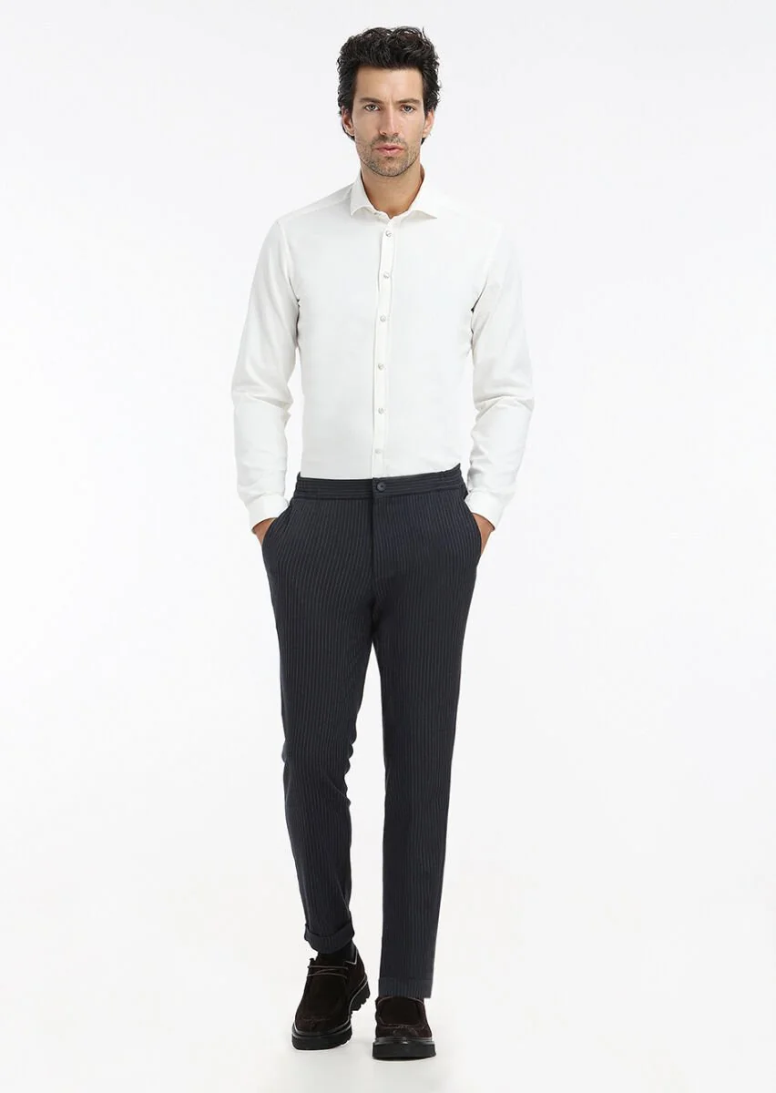 Ekru Düz Regular Fit Dokuma Casual Pamuk Karışımlı Gömlek - 1