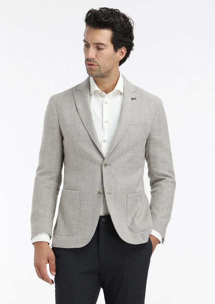 Ekru Düz Regular Fit Dokuma Casual Pamuk Karışımlı Gömlek - 4