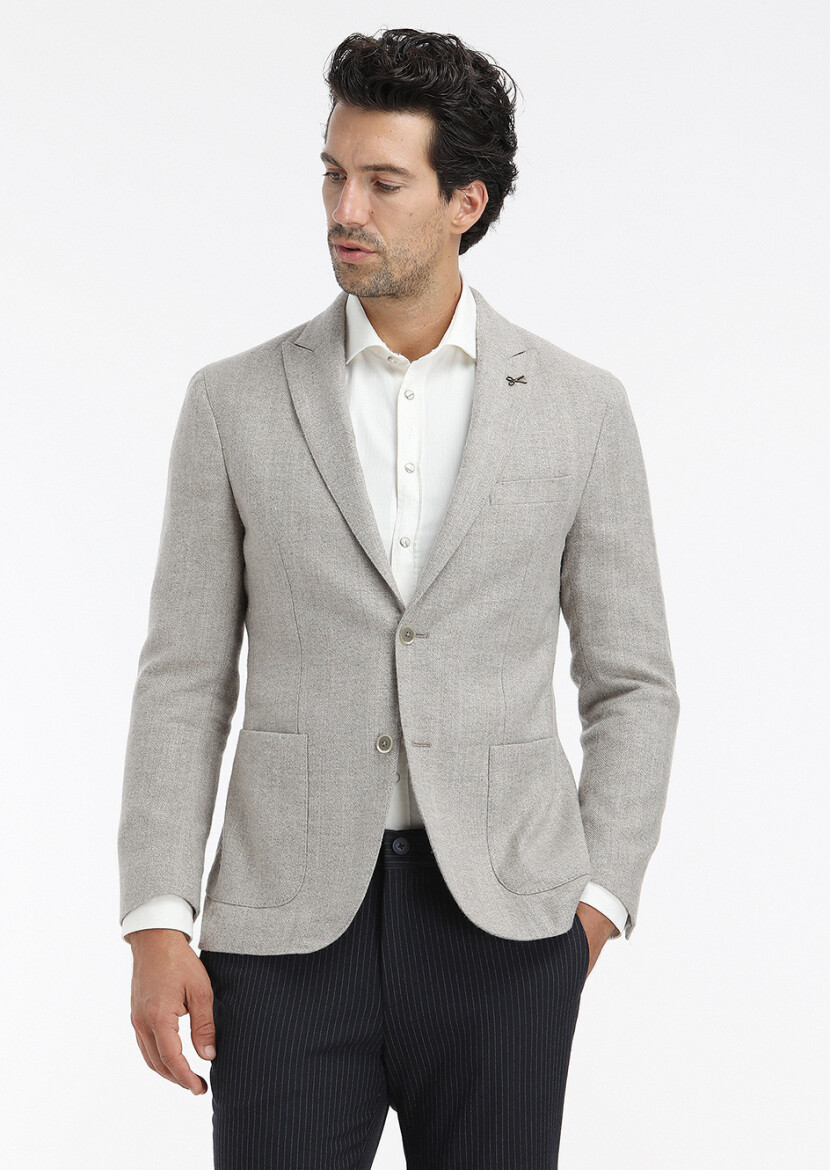 Ekru Düz Regular Fit Uzun Dokuma Casual Pamuk Karışımlı Gömlek - 4