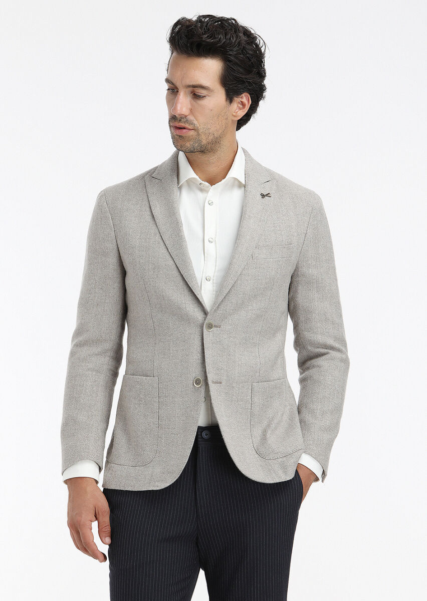 Ekru Düz Regular Fit Uzun Dokuma Casual Pamuk Karışımlı Gömlek - 4