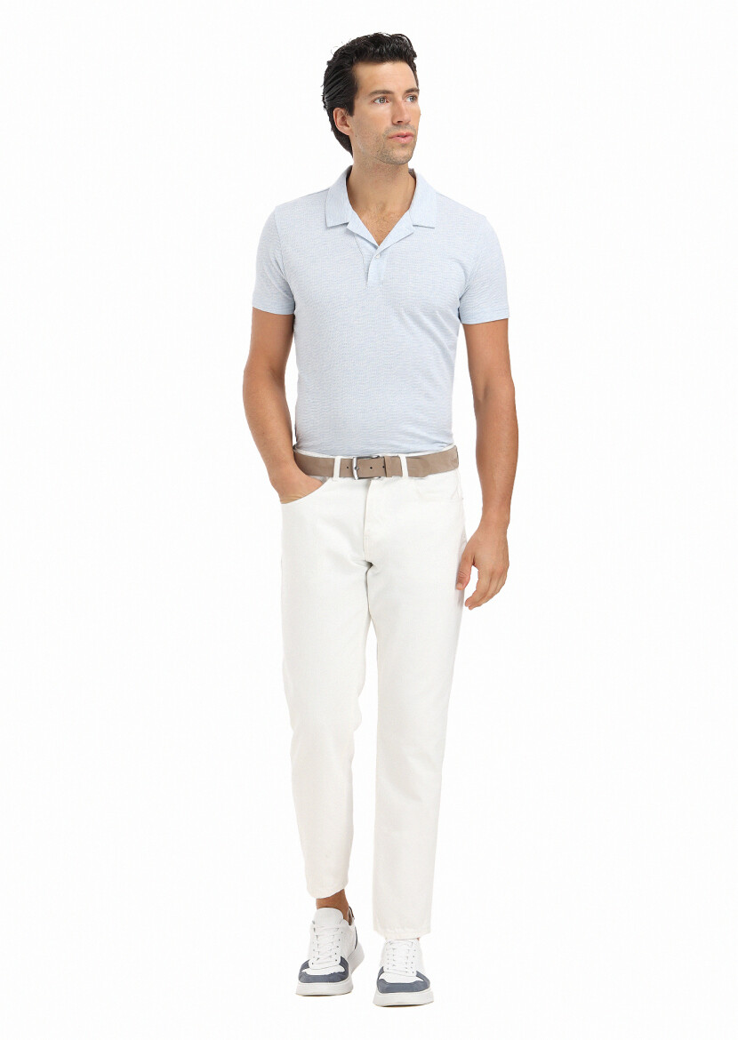 Ekru Düz Slim Fit Denim %100 Pamuk Pantolon - RAMSEY