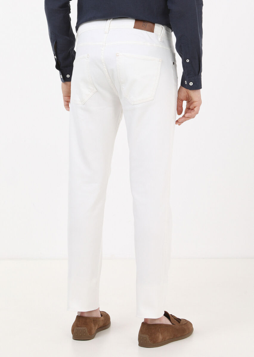 Ekru Düz Slim Fit Denim Pamuk Karışımlı Pantolon - 3