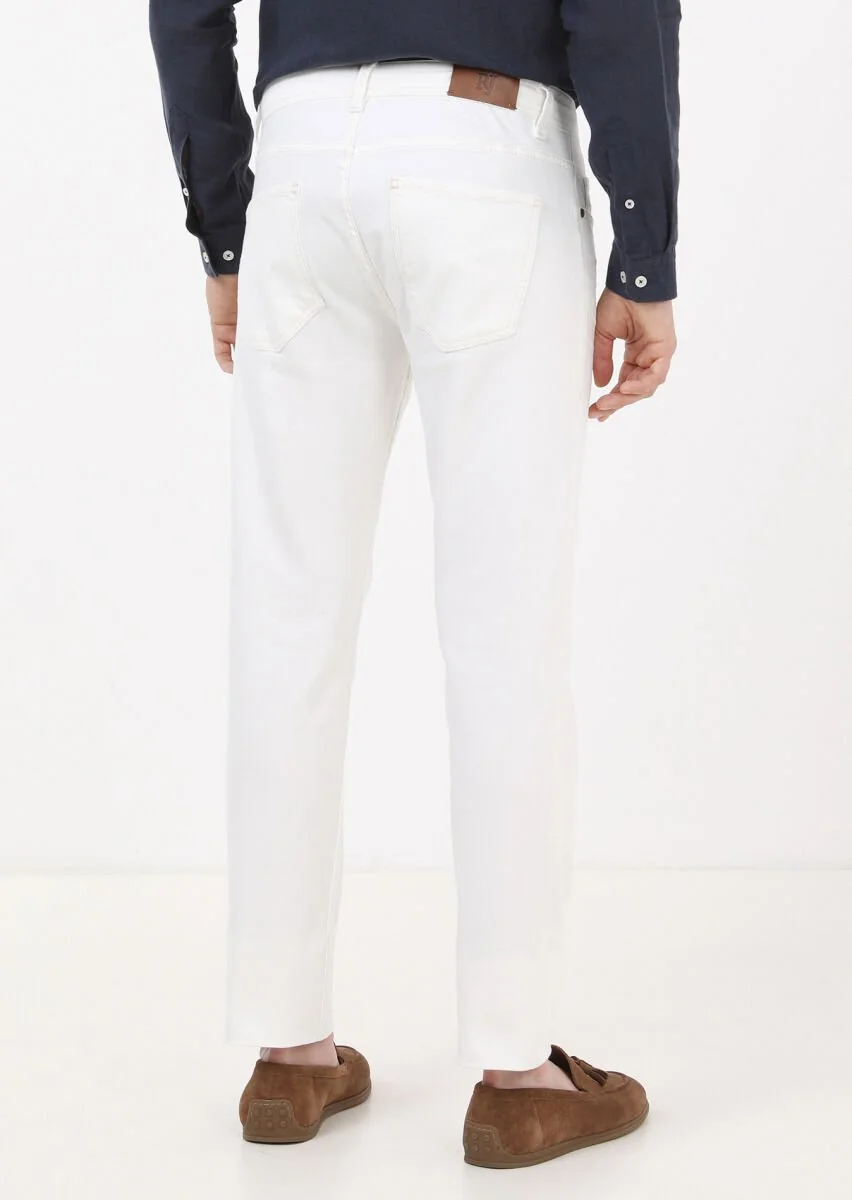 Ekru Düz Slim Fit Denim Pamuk Karışımlı Pantolon - 4
