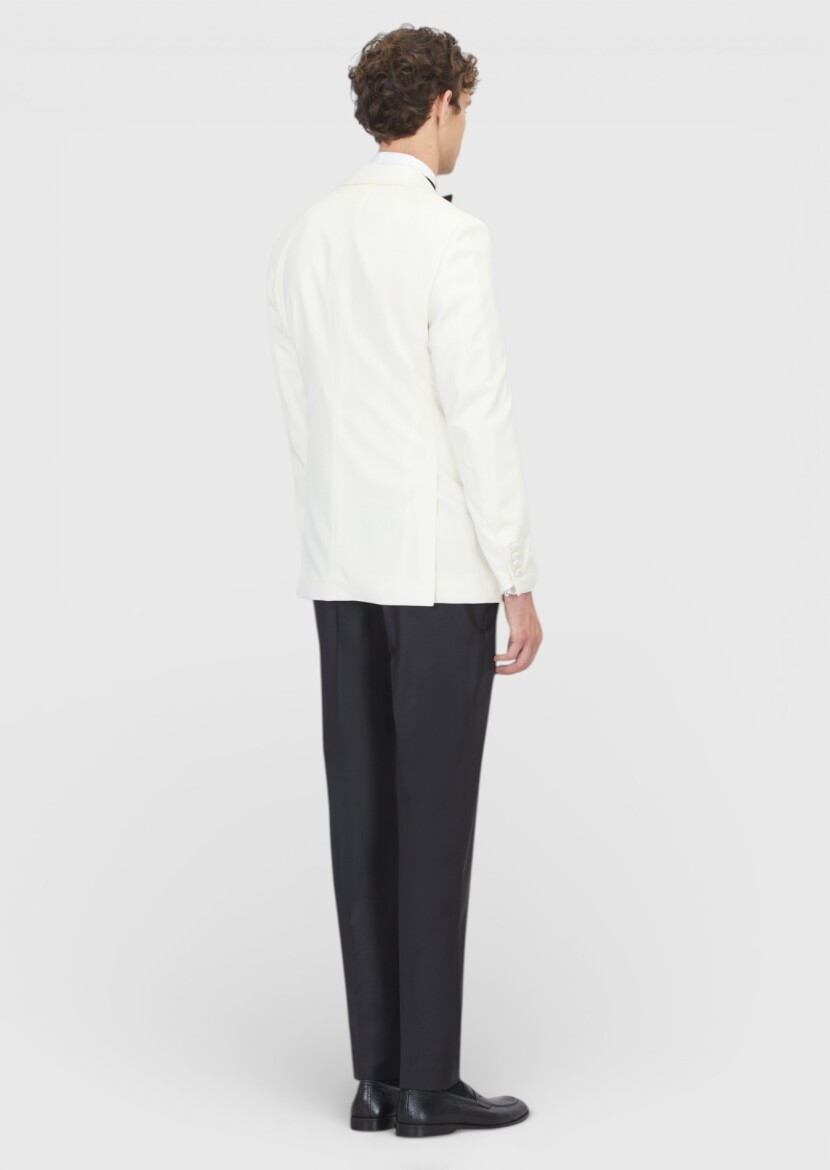 Ekru Düz Thin&taller Slim Fit Kruvaze Yaka Dokuma Smokin Takım Elbise - 5