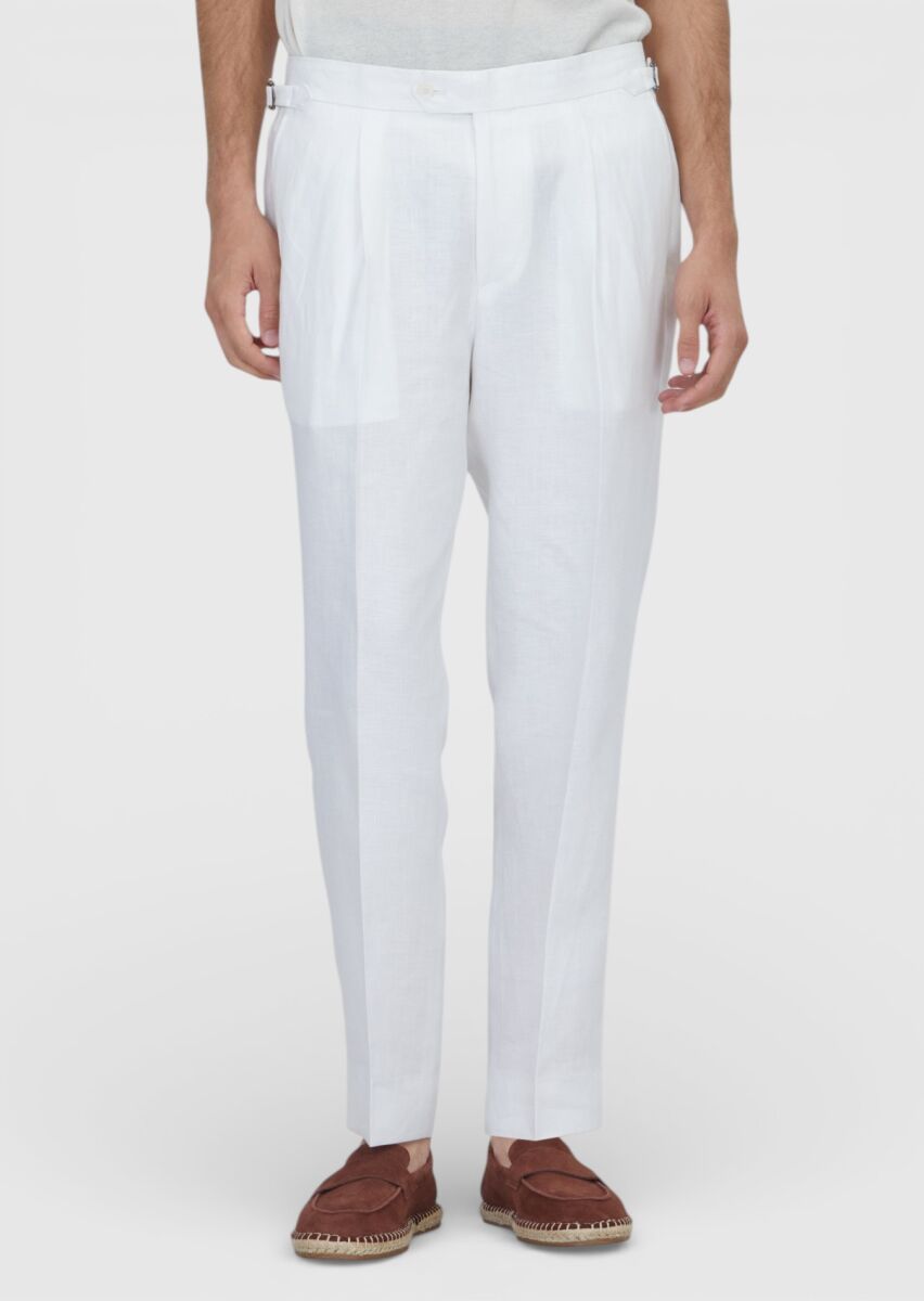 Ekru Düz Zeroweight Slim Fit %100 Keten Takım Elbise - 3