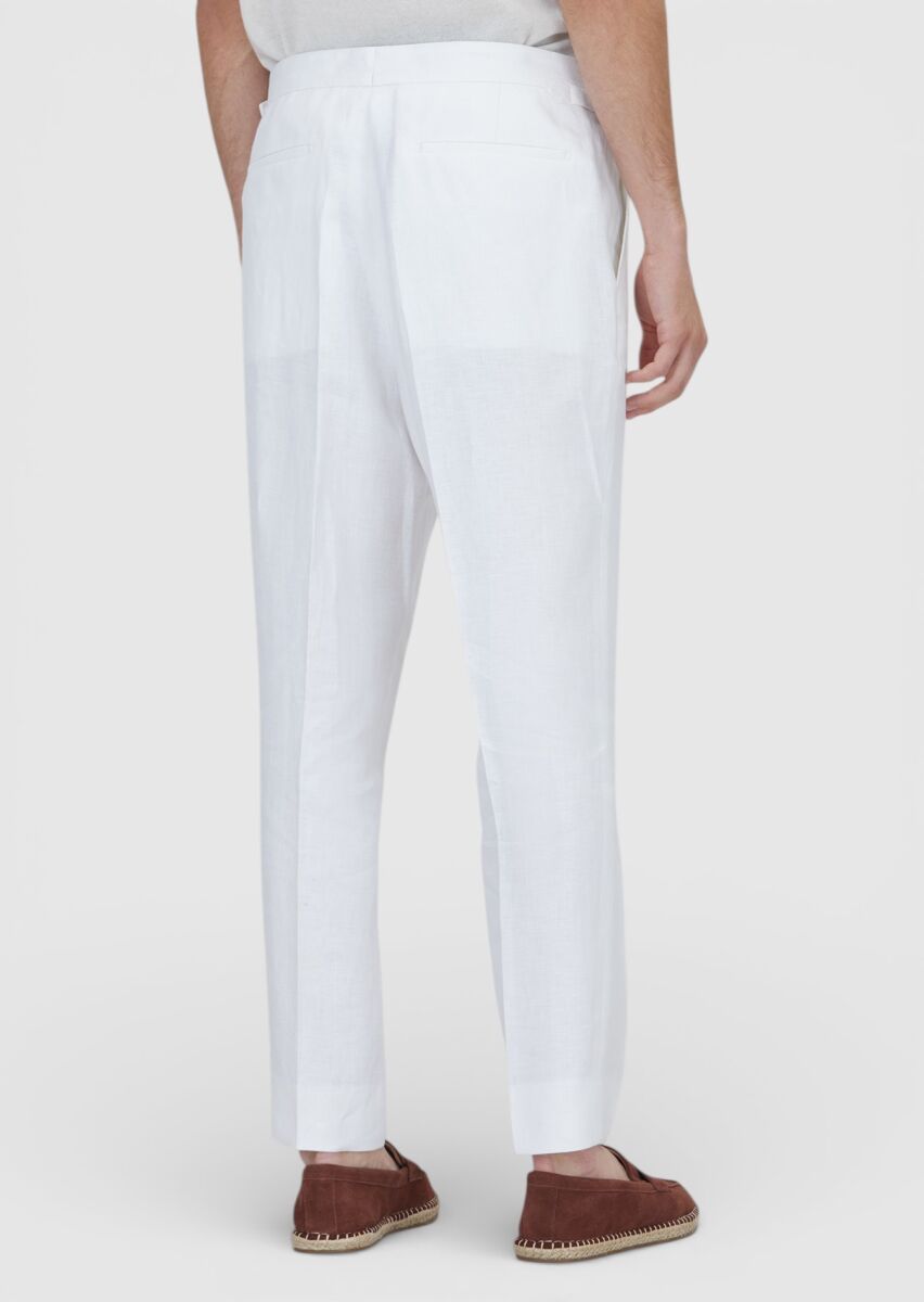 Ekru Düz Zeroweight Slim Fit %100 Keten Takım Elbise - 7