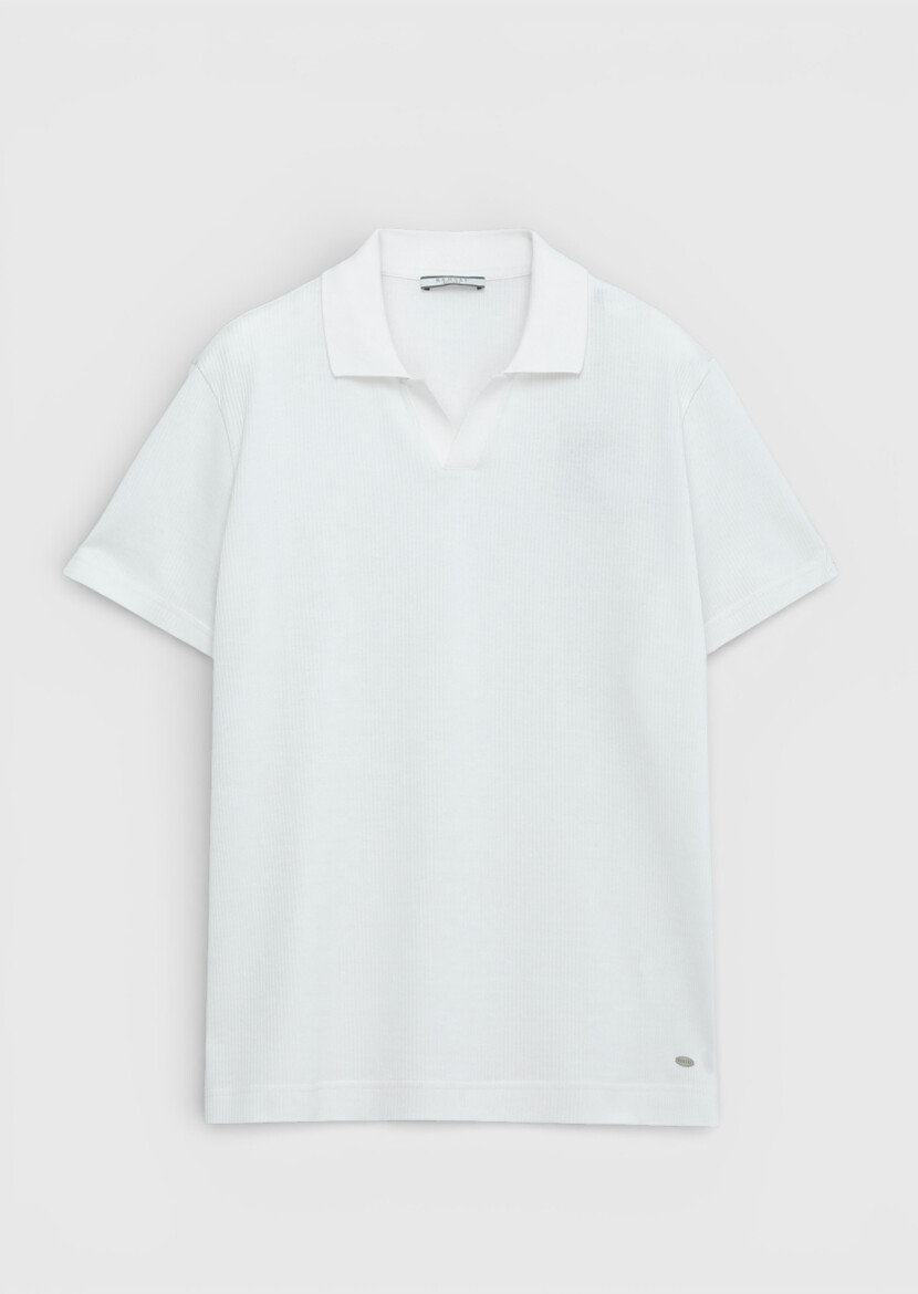 Ekru Fitilli %100 Pamuk T-Shirt - 6