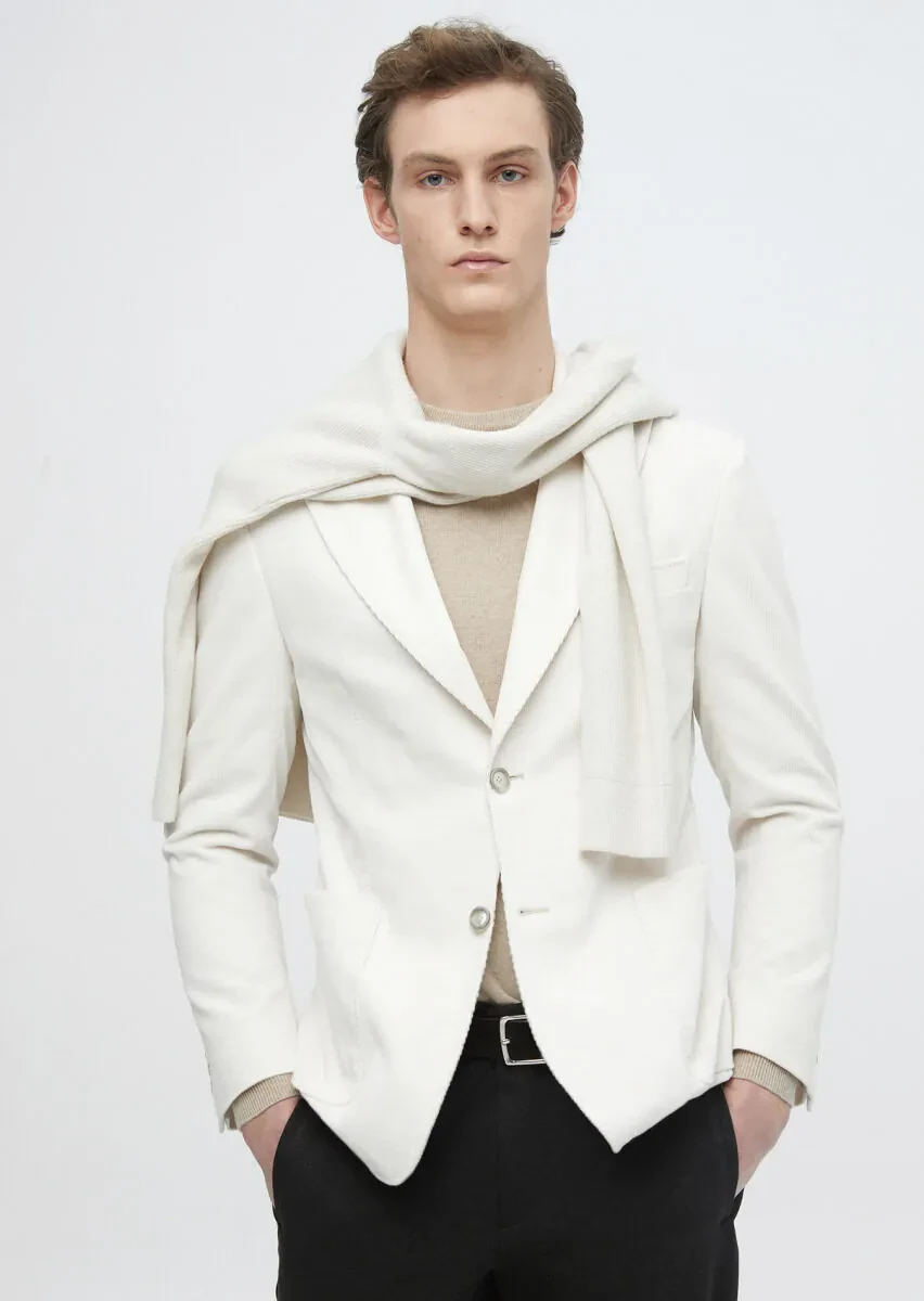 Ekru Fitilli Shirt Shoulder Slim Fit %100 Pamuk Ceket - 1