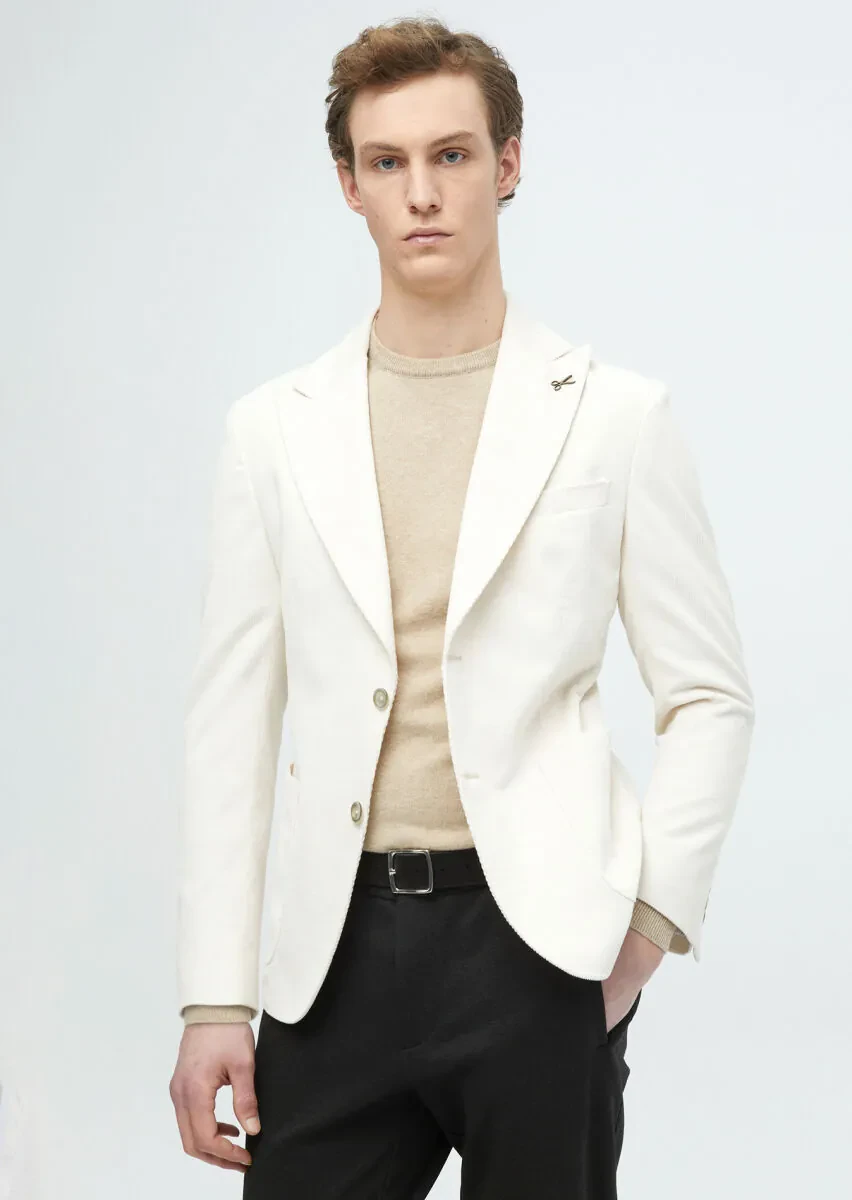 Ekru Fitilli Shirt Shoulder Slim Fit %100 Pamuk Ceket - 4