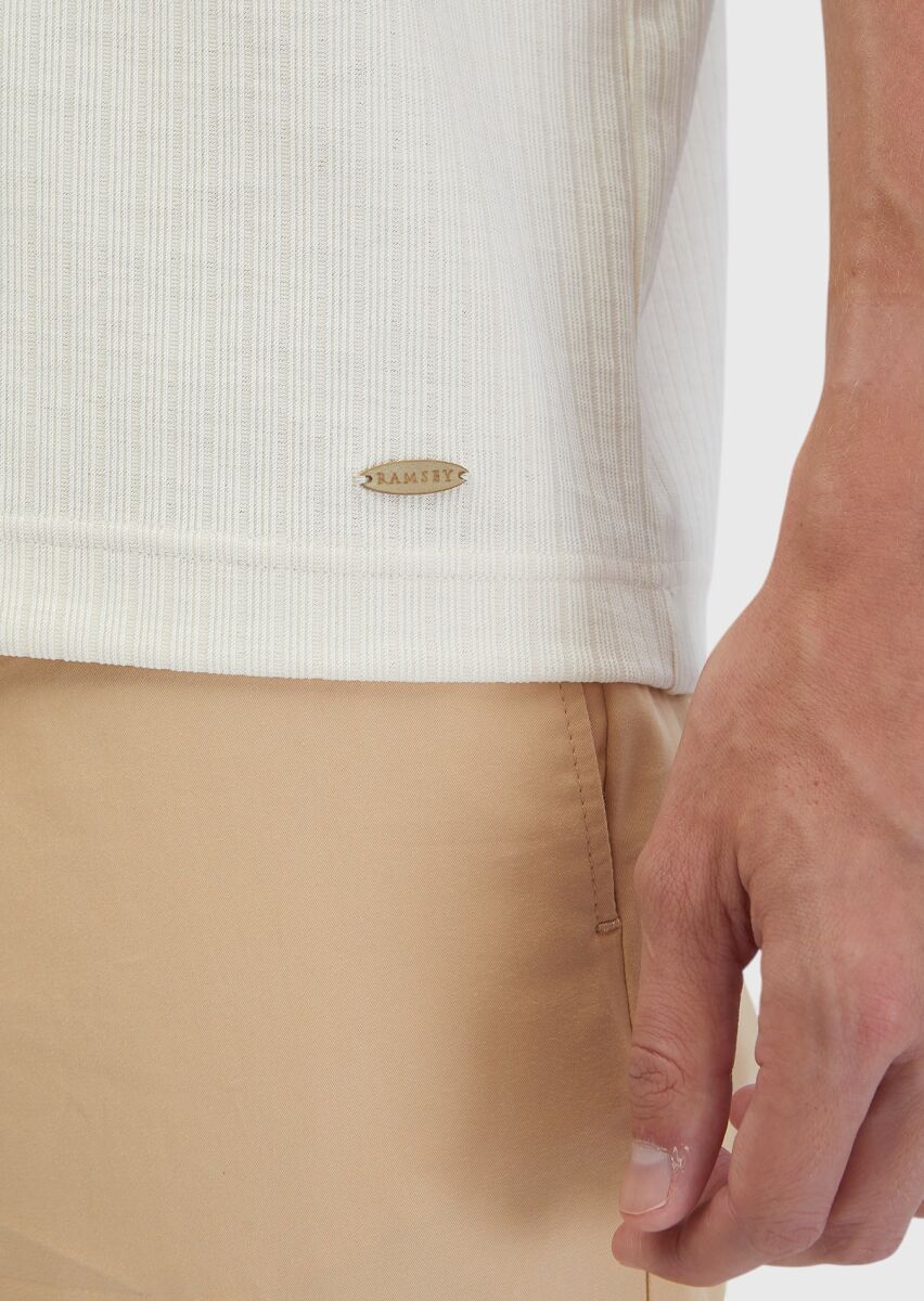 Ekru Jakarlı Bisiklet Yaka T-Shirt - 6