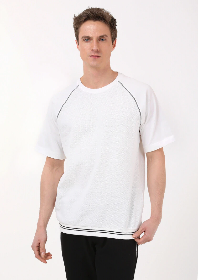 Ekru Jakarlı Sweatshırt - 1