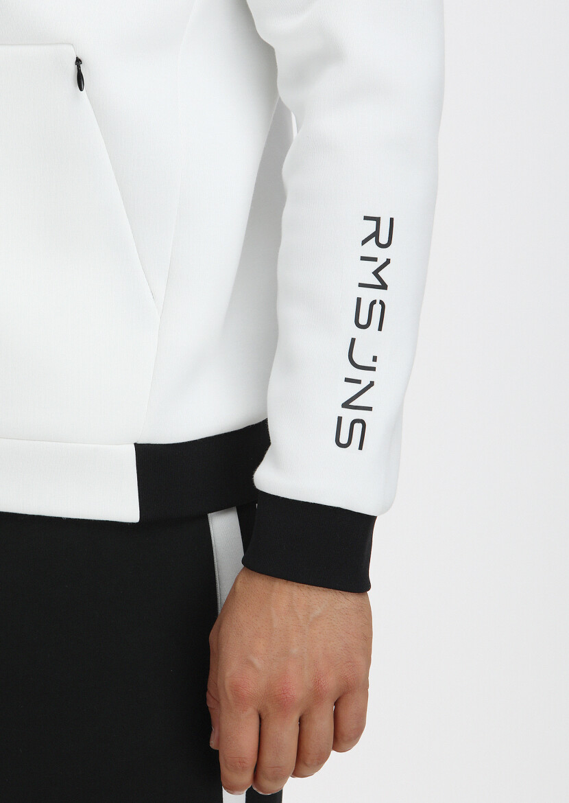 Ekru Kapüşonlu Düz Sweatshırt - 2