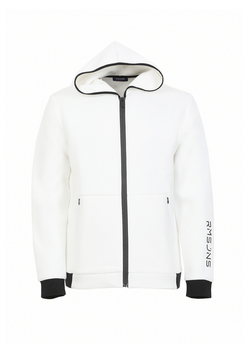 Ekru Kapüşonlu Düz Sweatshırt - 6