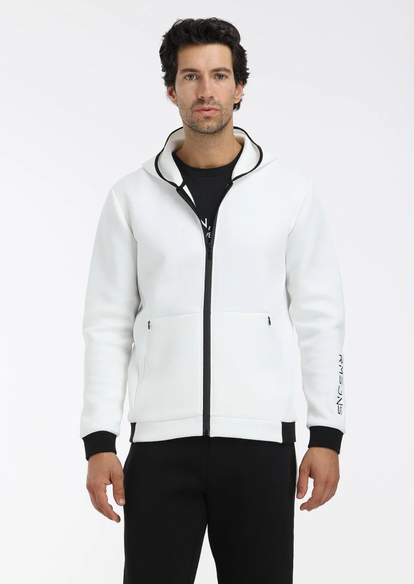 Ekru Kapüşonlu Düz Sweatshırt - 4