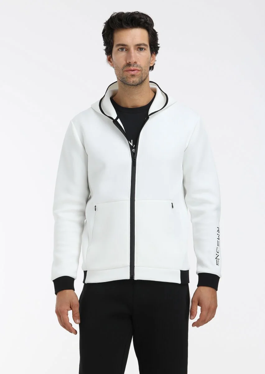 Ekru Kapüşonlu Düz Sweatshırt - 4