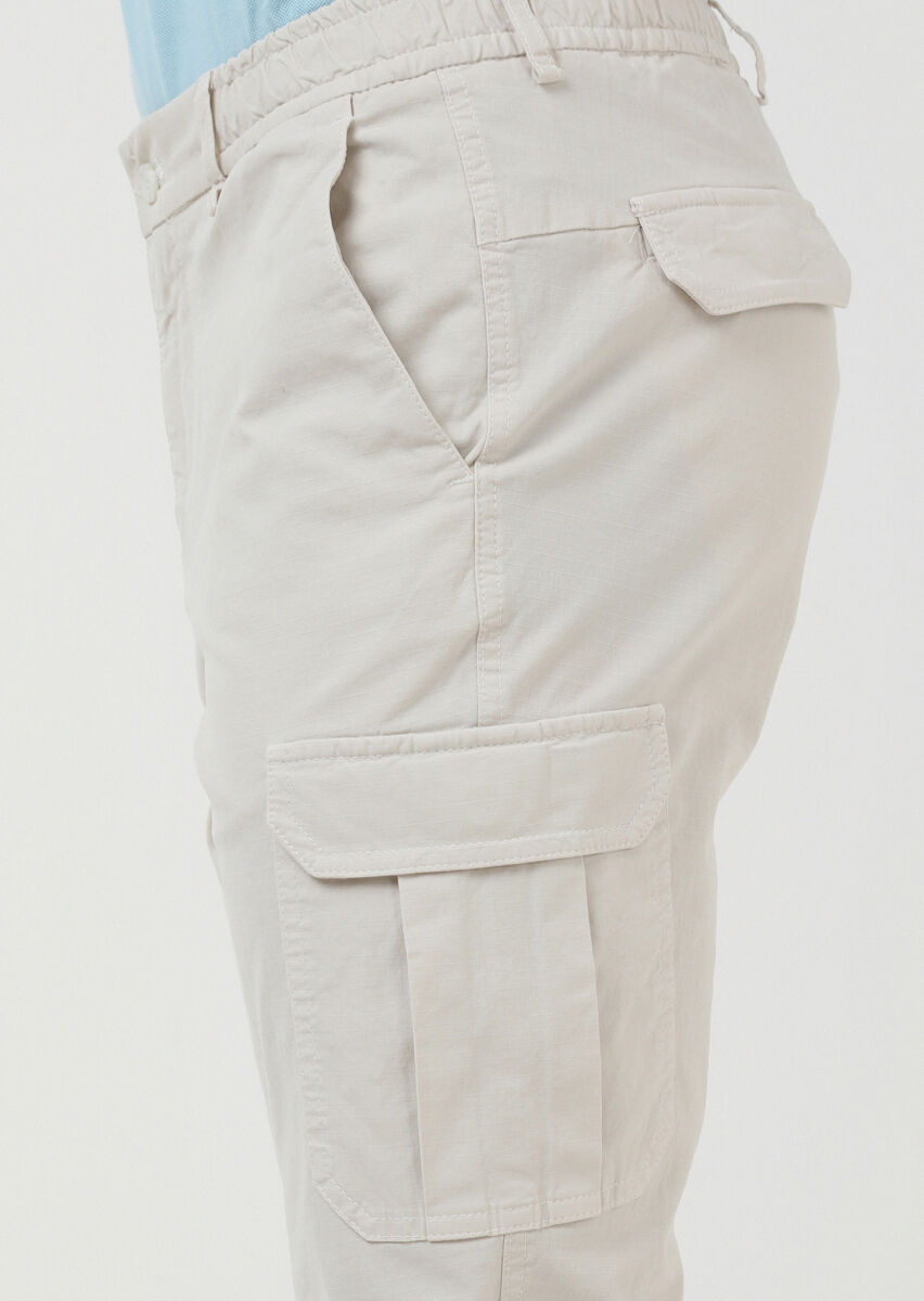 Ekru Kareli Dokuma Jogging Fit Casual Pamuk Karışımlı Pantolon - 3