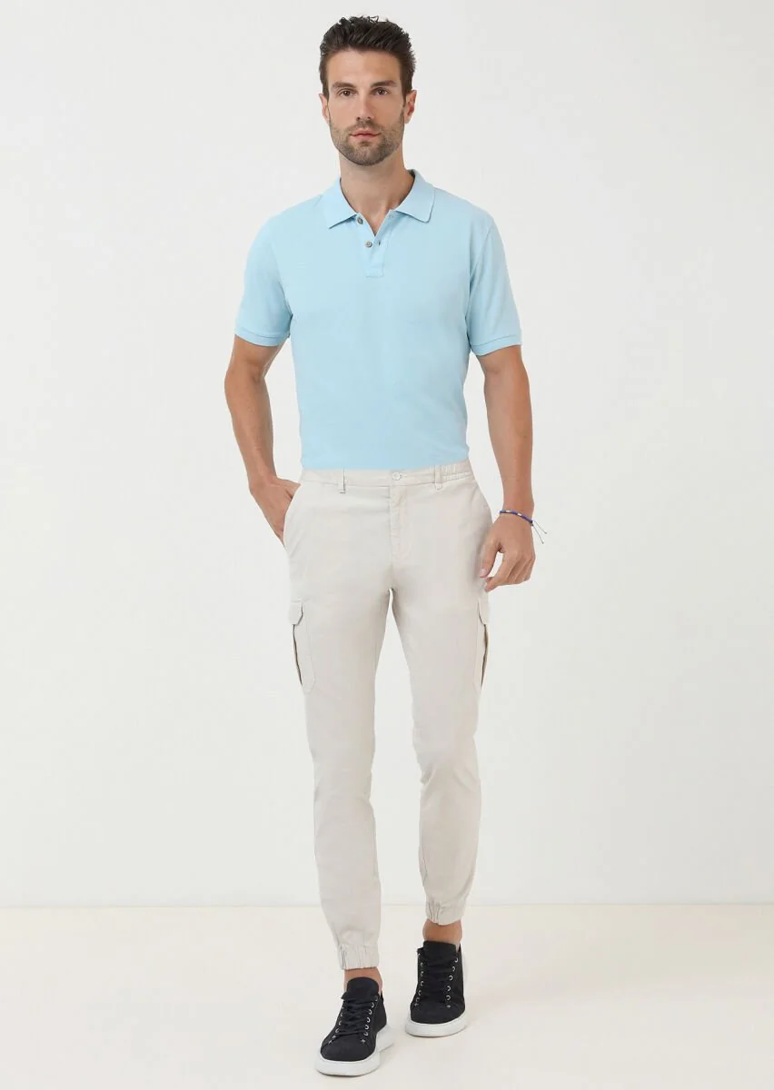 Ekru Kareli Dokuma Jogging Fit Casual Pamuk Karışımlı Pantolon - 1