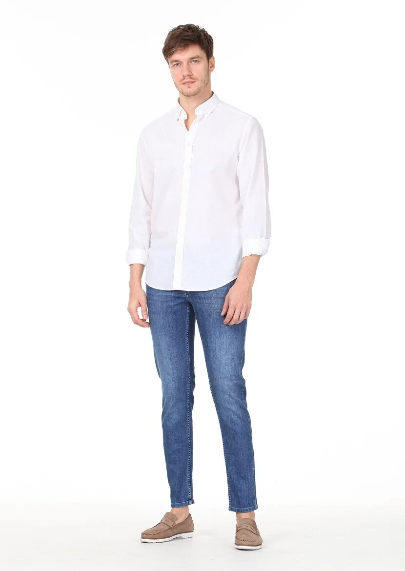 Ekru Kareli Regular Fit Dokuma Casual Pamuk Karışımlı Gömlek - 3