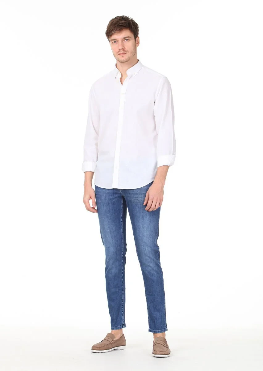 Ekru Kareli Regular Fit Dokuma Casual Pamuk Karışımlı Gömlek - 3