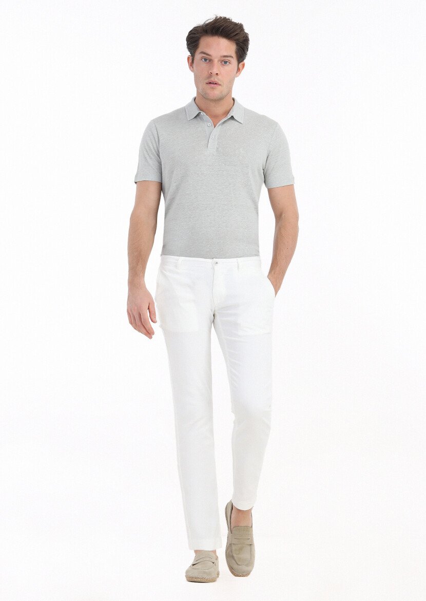 Ekru Mikro Dokuma Slim Fit Casual Pamuk Karışımlı Pantolon - 1