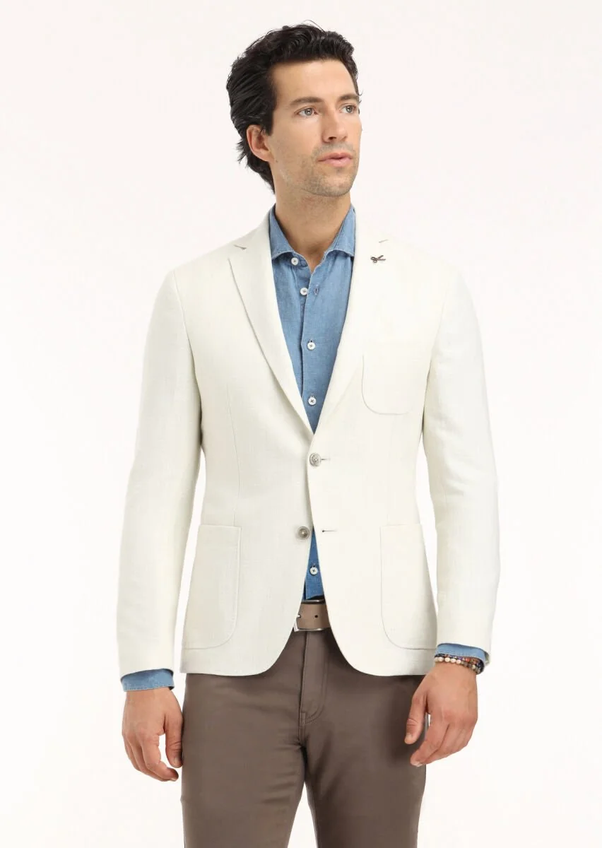 Ekru Mikro Shirt Shoulder Slim Fit Pamuk Karışımlı Ceket - 2