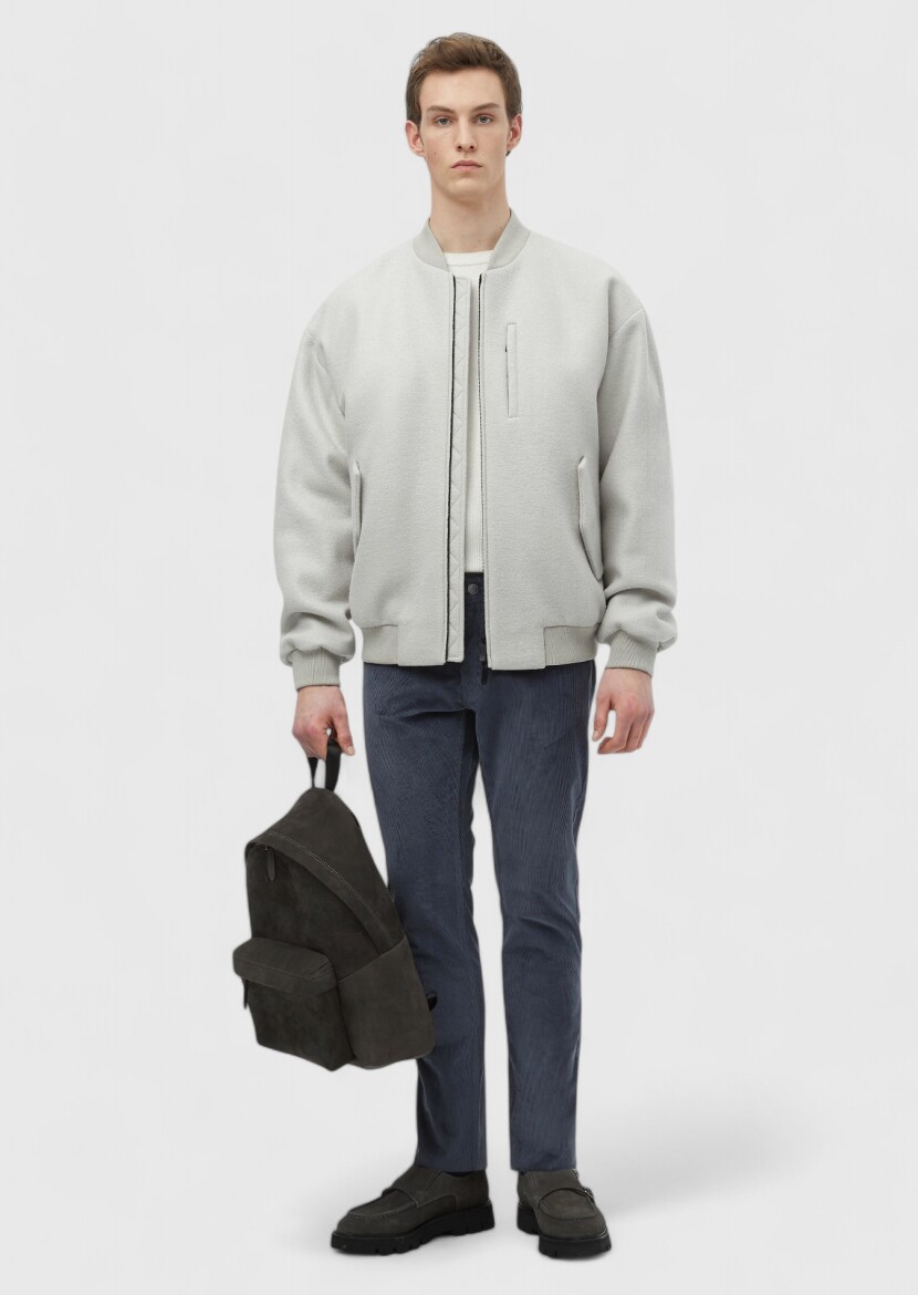 Ekru Oversize Fit Dik Yaka Casual Dokuma Mont - 2