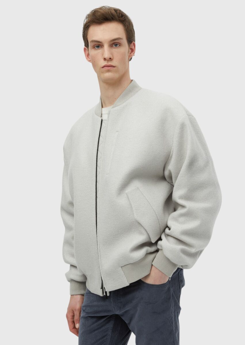 Ekru Oversize Fit Dik Yaka Casual Dokuma Mont - 3