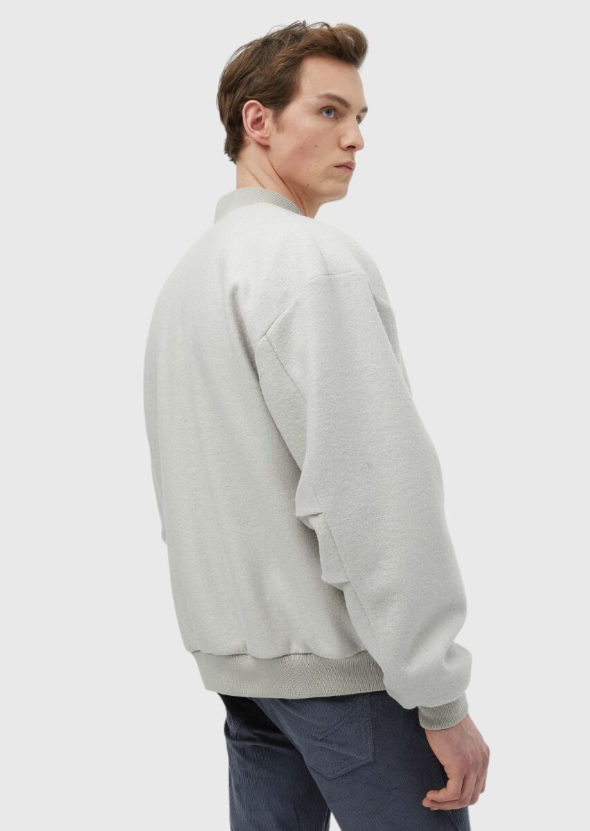 Ekru Oversize Fit Dik Yaka Casual Dokuma Mont - 6