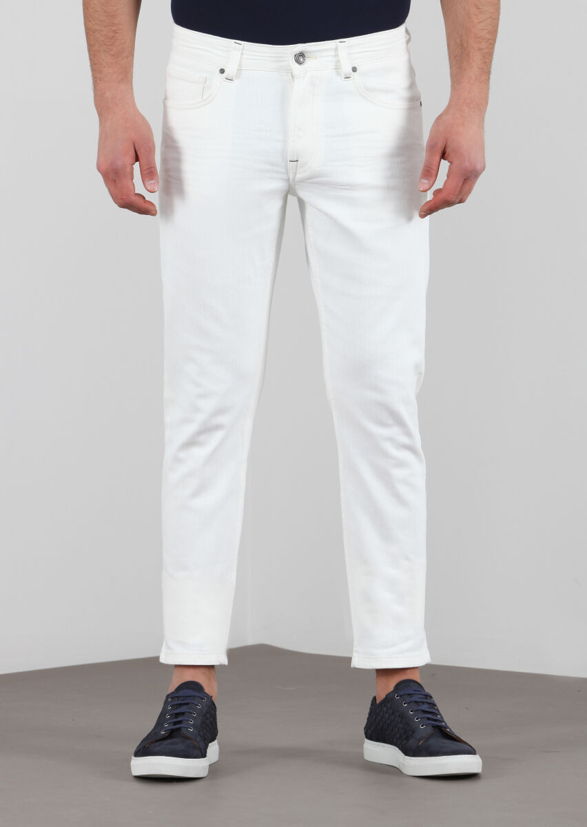 Ekru Pamuk Karışımlı Denim Pantolon - 1