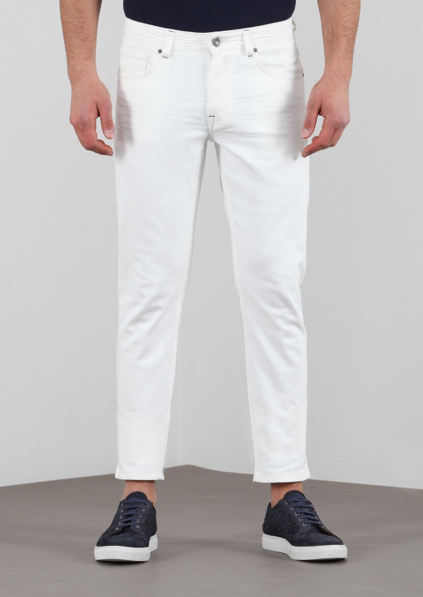 Ekru Pamuk Karışımlı Denim Pantolon - 1