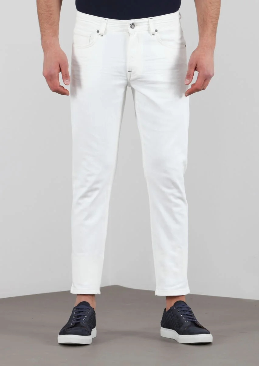 Ekru Pamuk Karışımlı Denim Pantolon - 1