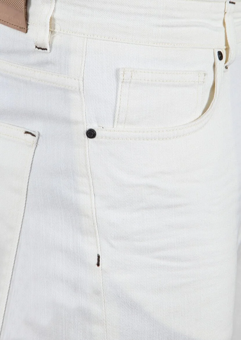 Ekru Pamuk Karışımlı Denim Pantolon - 3
