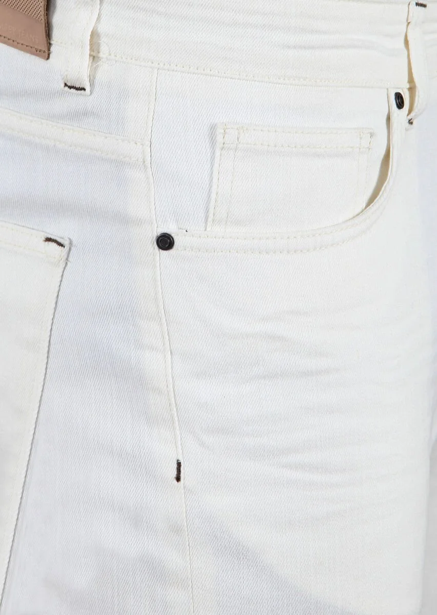 Ekru Pamuk Karışımlı Denim Pantolon - 3