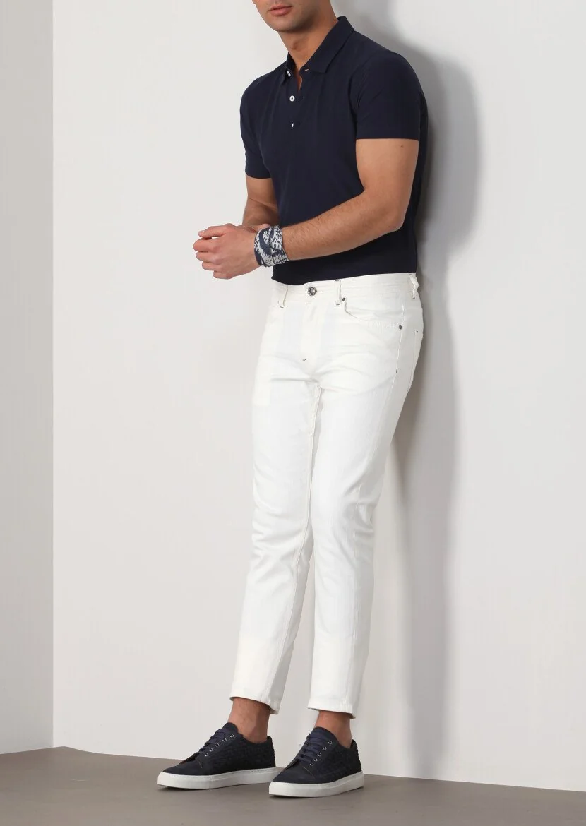 Ekru Pamuk Karışımlı Denim Pantolon - 4
