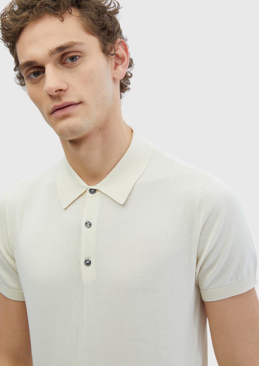 Ekru Polo Yaka %100 Pamuk Triko - 3