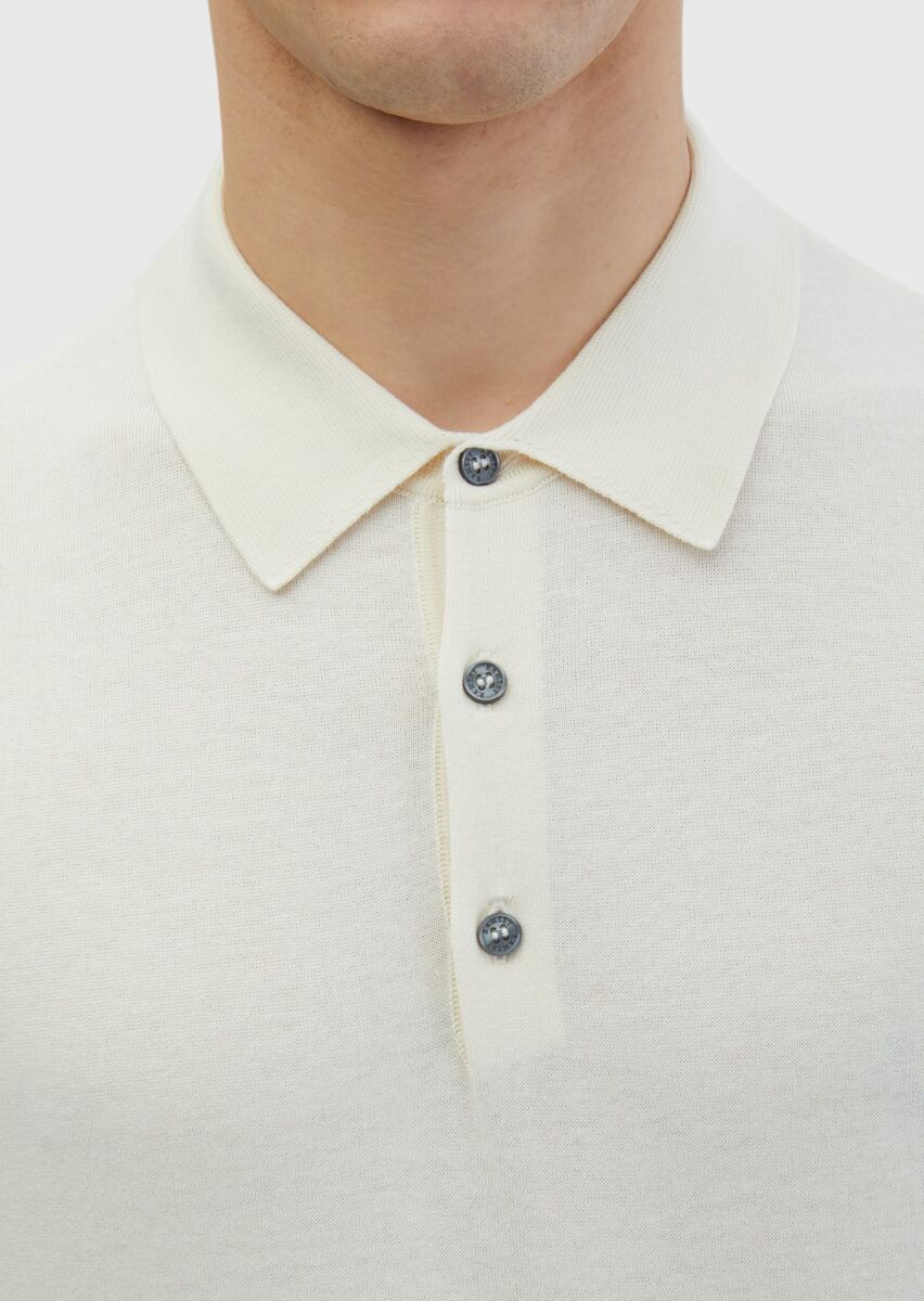 Ekru Polo Yaka %100 Pamuk Triko - 5
