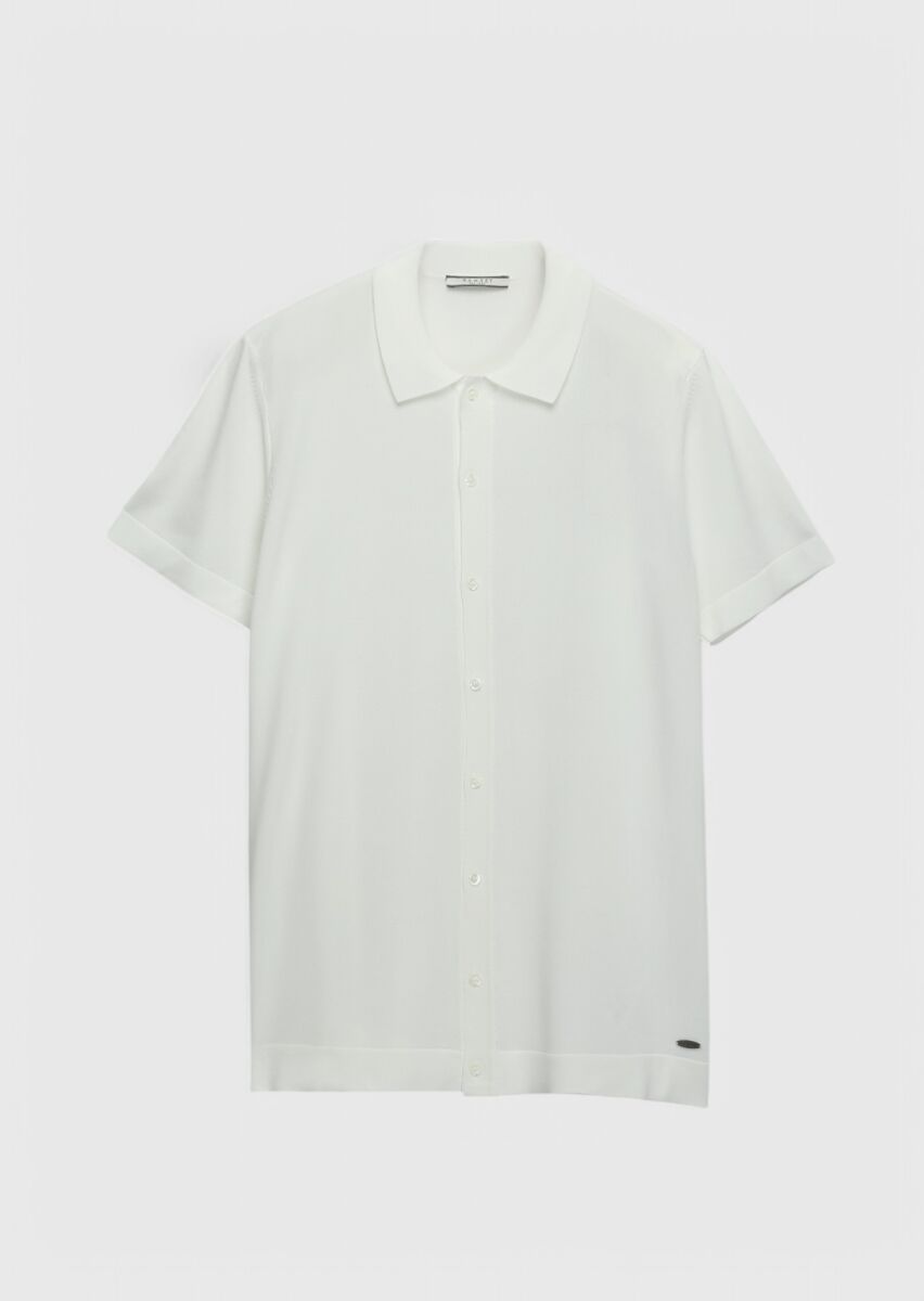 Ekru Polo Yaka Düz Örgü Hırka - 6