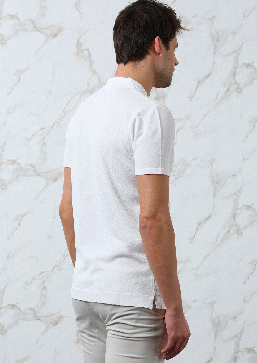 Ekru Polo Yaka Jakarlı Triko - 5