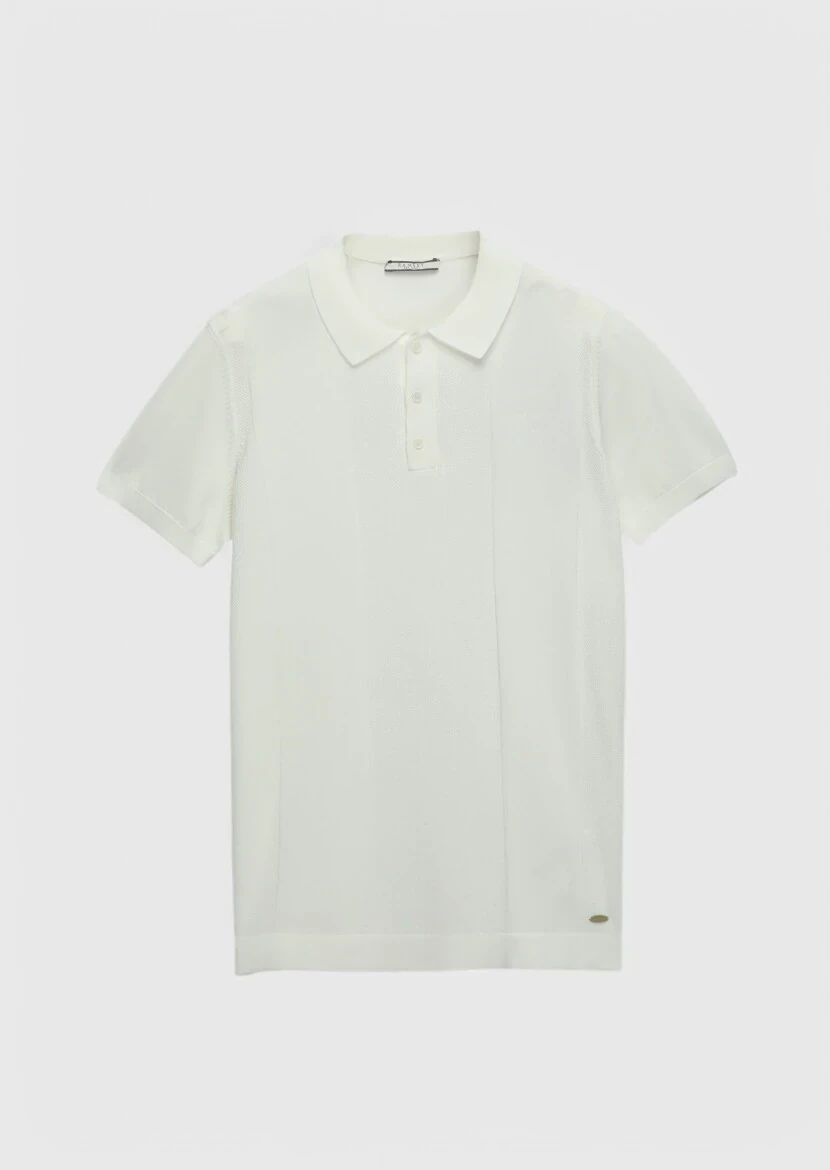 Ekru Polo Yaka Jakarlı Triko - 8