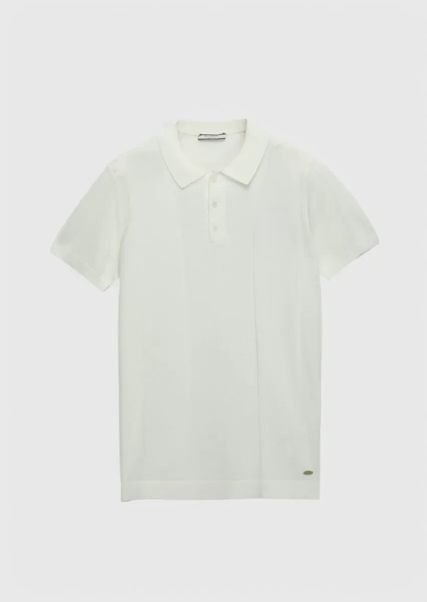 Ekru Polo Yaka Jakarlı Triko - 8