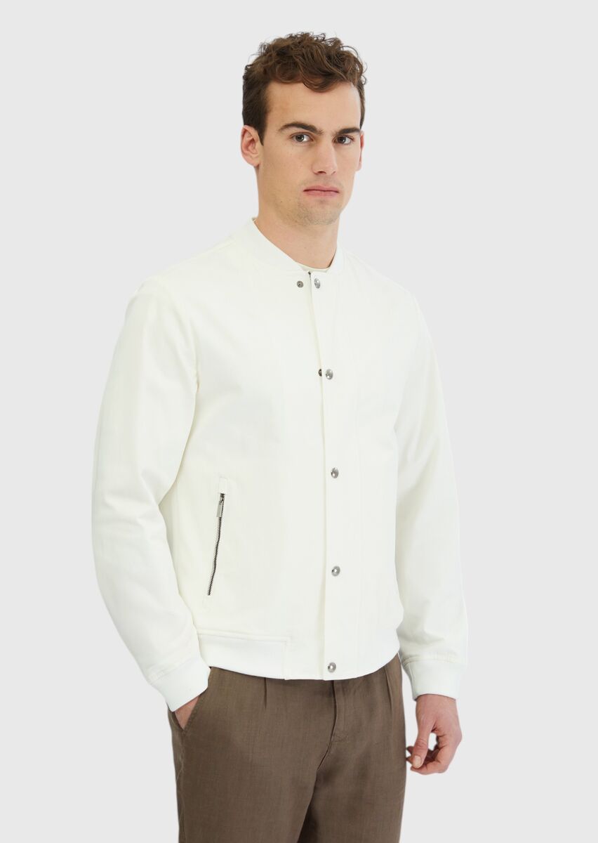 Ekru Regular Fit Dik Yaka Casual Dokuma Mont - 3