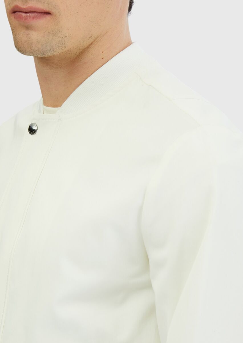 Ekru Regular Fit Dik Yaka Casual Dokuma Mont - 5