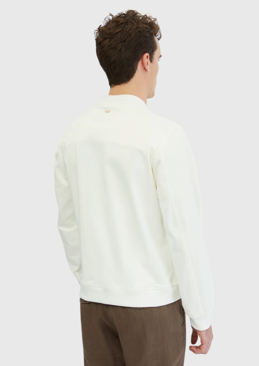 Ekru Regular Fit Dik Yaka Casual Dokuma Mont - 7